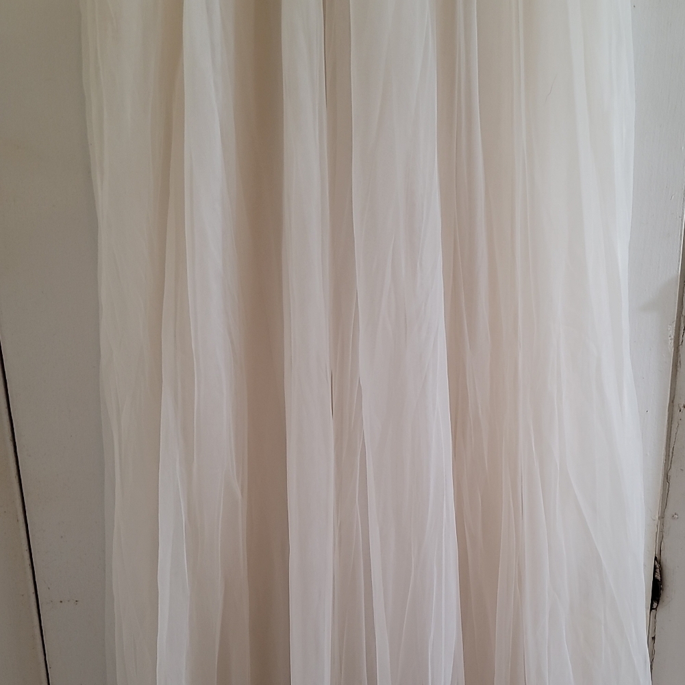 Vintage Peignoir Set Intime White Pink Long 2-piece Robe Nightgown Chiffon Lace - Picture 9 of 11